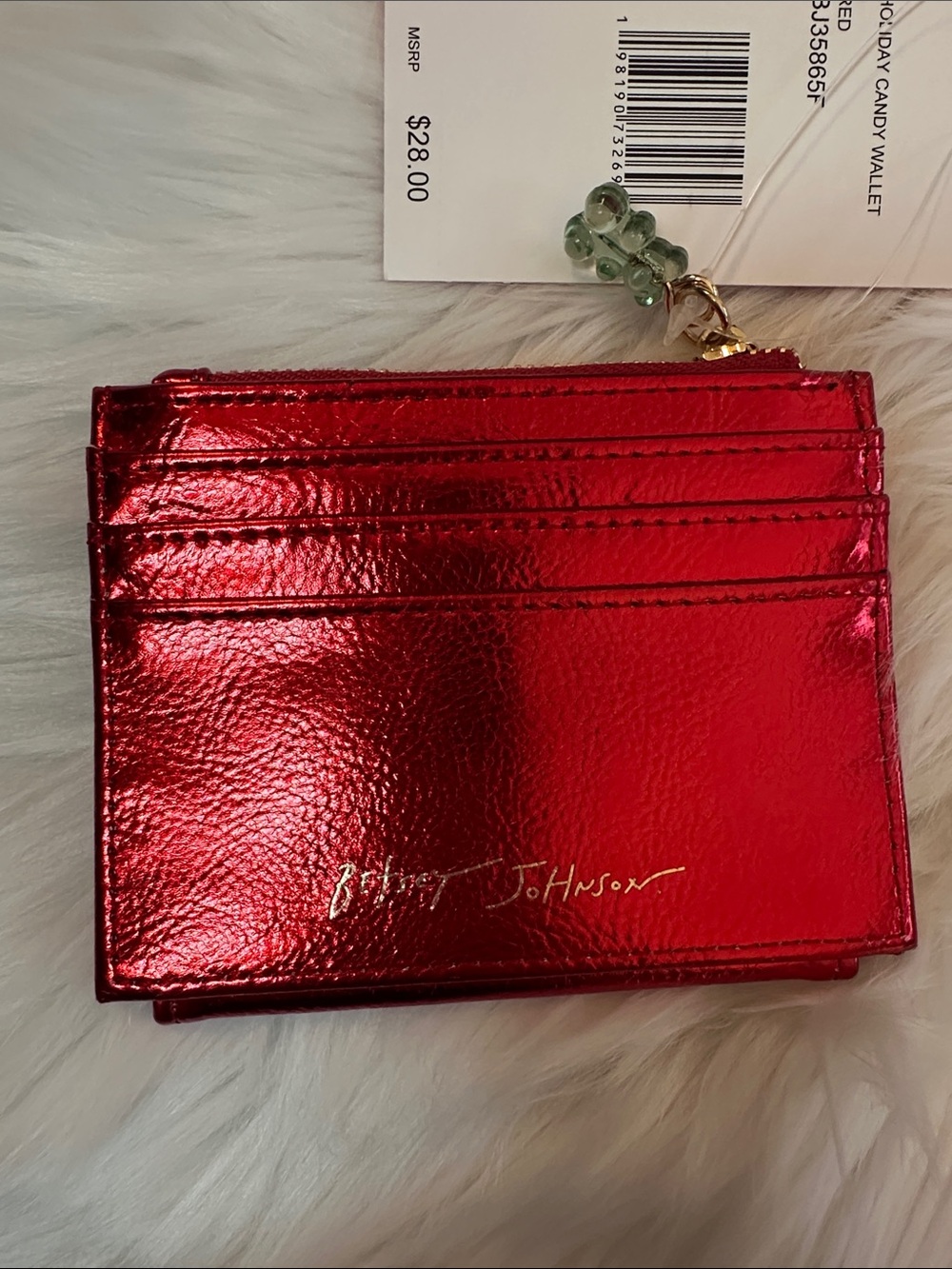NWTS Betsey Johnson Red Metallic Holiday Cardholder w/Candy Pin Charms - Picture 4 of 9